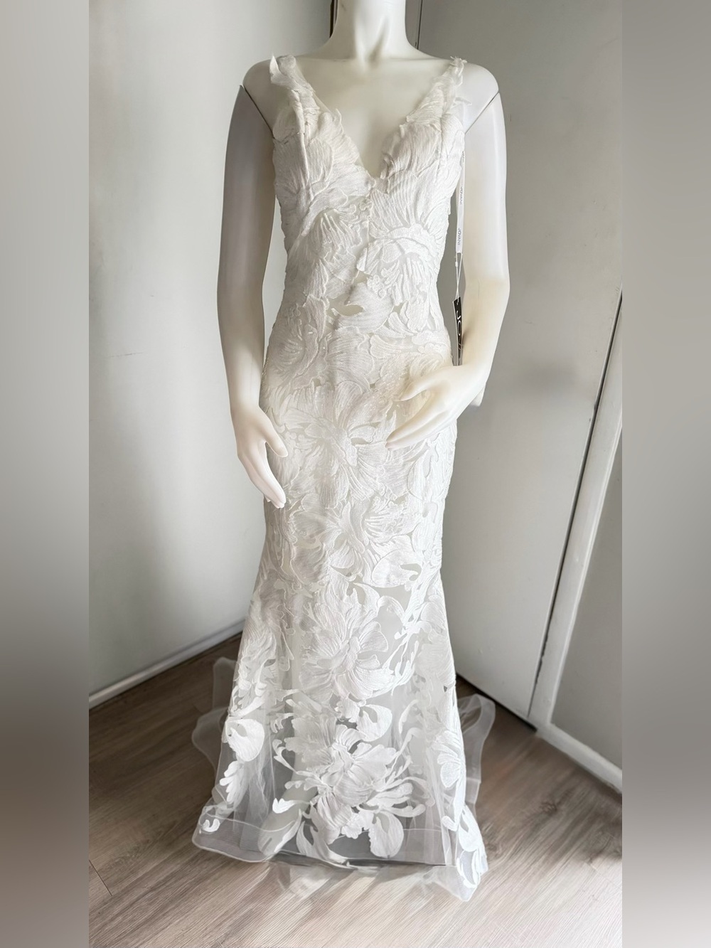 Jovani White Embellished V Neck Wedding Dress